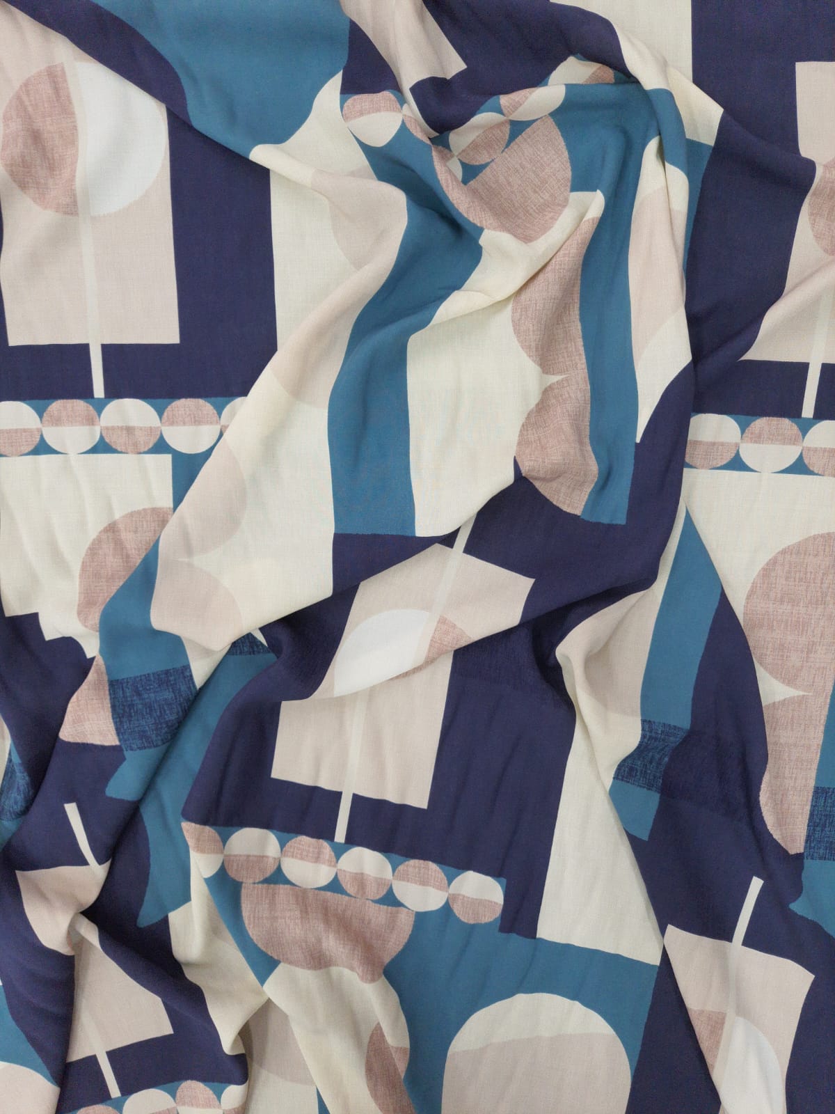 Viscose Estampada Geom trico Azul E Bege LUCIENE TECIDOS