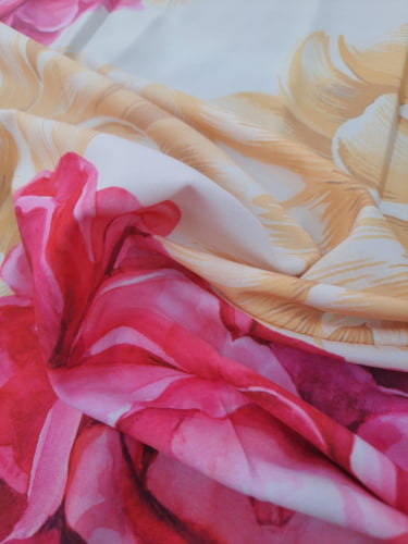 Crepe Valentino - Barrado Azaleia Amarelo e Rosa