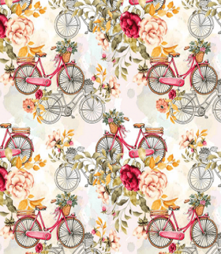 Tricoline Estampada Digital Bicicletas e Flores