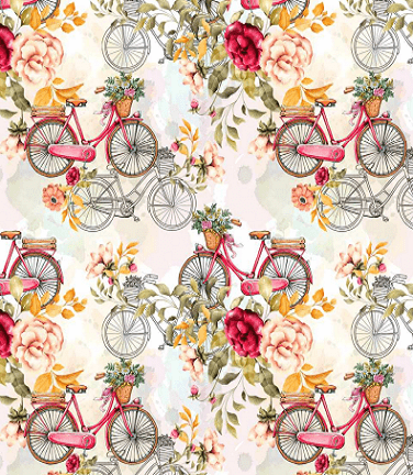 Tricoline Estampada Digital Bicicletas e Flores